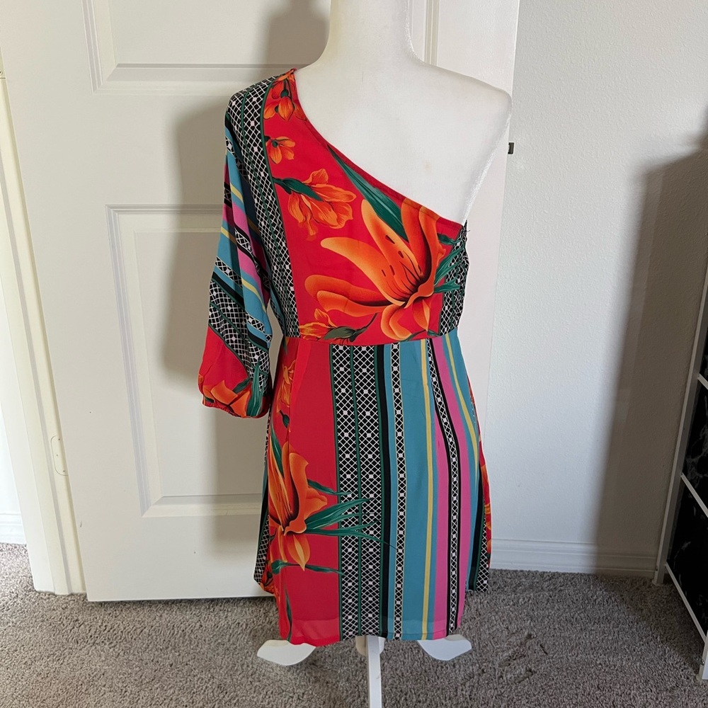 EUC SHEIN Multicolor One-Shoulder Dress 6 - Picture 6 of 10